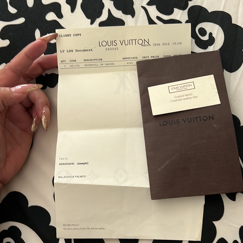 Louis Vuitton neverfull GM Damier whit receipt